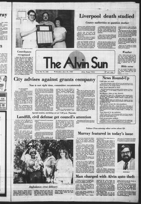 Now in its 131st year, a newspaper originally called The Alvin News was established on August 8, 1890. . Alvin sun obituaries